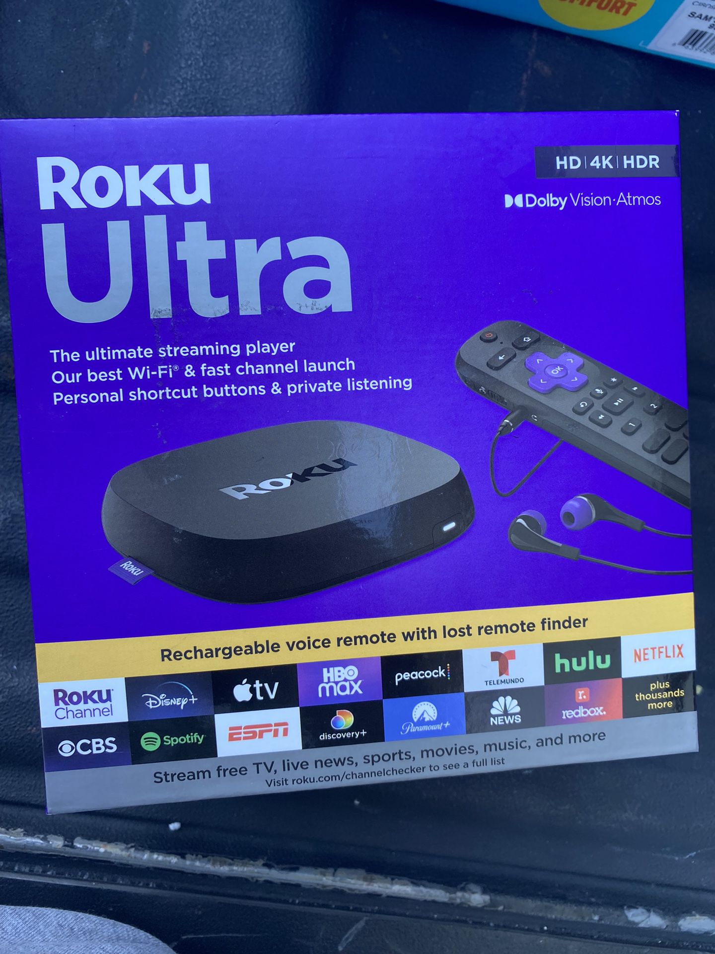 Roku Ultra | 4K/HDR/Dolby Vision Streaming Device and Roku Voice Remote Pro with Rechargeable Battery