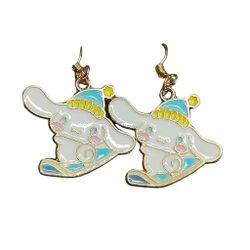 Snow Boarding Cinnamaroll Gold Dangle Earrings 