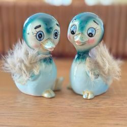 VTG Rare Japan Anthropomorphic Birds Ducks Feathers Salt Pepper Shakers Kitsch