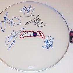 SUM 41 BAND ALL 5 SIGNED AUTOGRAPHED 16” INCH DRUMHEAD JSA COA DERYCK+ MORE RARE