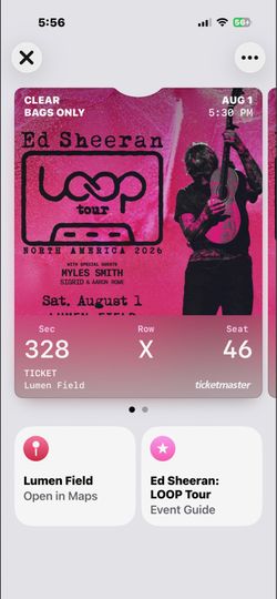 Ed Sheeran Loop tour Seattle 2 tickets