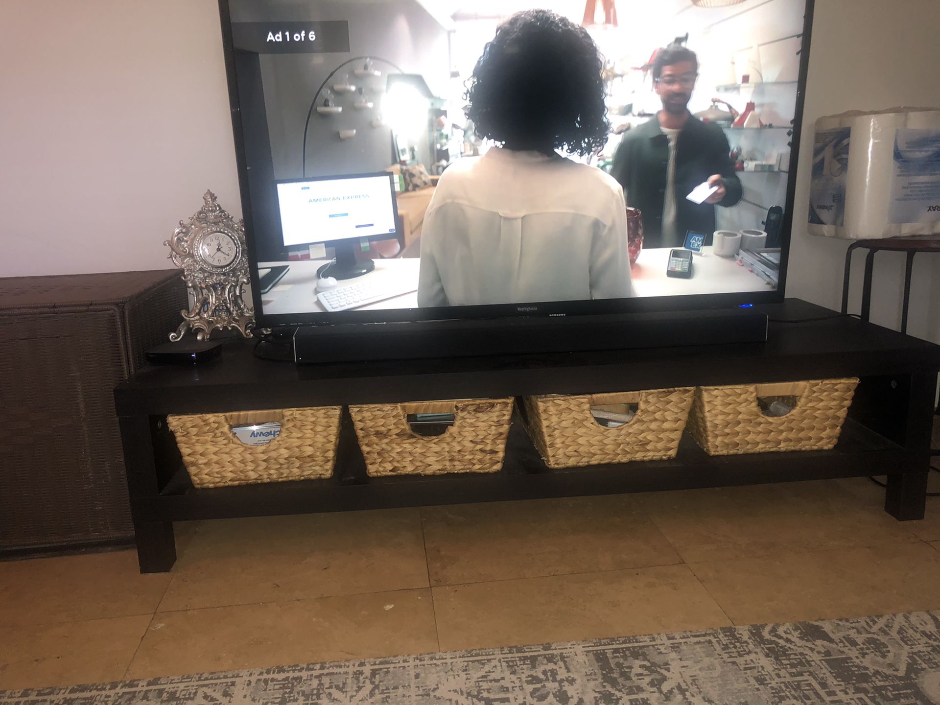 TV Stand with 4 baskets 60” TV