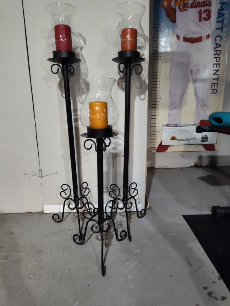 BLACK METAL CANDLE HOLDERS WITH GLASS COVER FOR $60