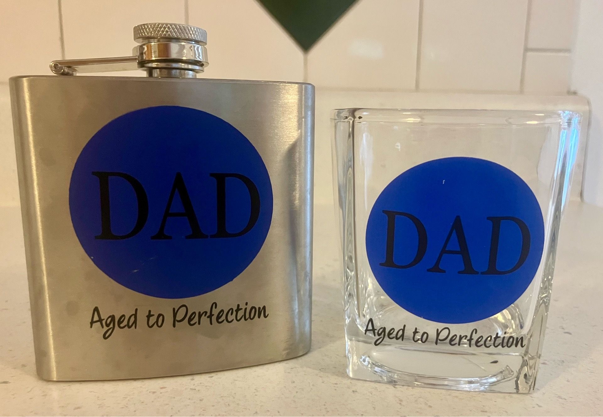“Dad Aged to Perfection" Flask & Rocks Glass