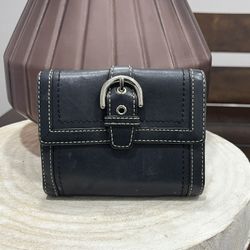 Vintage Coach Black Leather Soho Bifold Wallet White Contrast Stitching Y2K