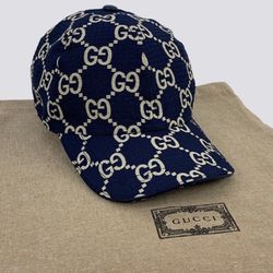 Gucci GG Monogram Ripstop Recycled Polyester Baseball Cap Hat Navy Blue Size M