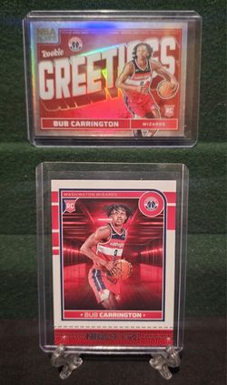 (2) 2024-25 NBA Hoops Greetings Silver Holo Rookie Bub Carrington & Base Rookie