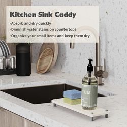 NIB  Fast Drying Sink Caddy  Made with Diatomaceous Earth Stone With Legs & Non Slip Rubber Feet  White   11” inch x 5.5” inch x 1” inch