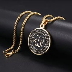 Stainless Steel Coin Pendant Allah Necklace