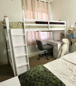 Twin Loft with Built In Shelves and Desk