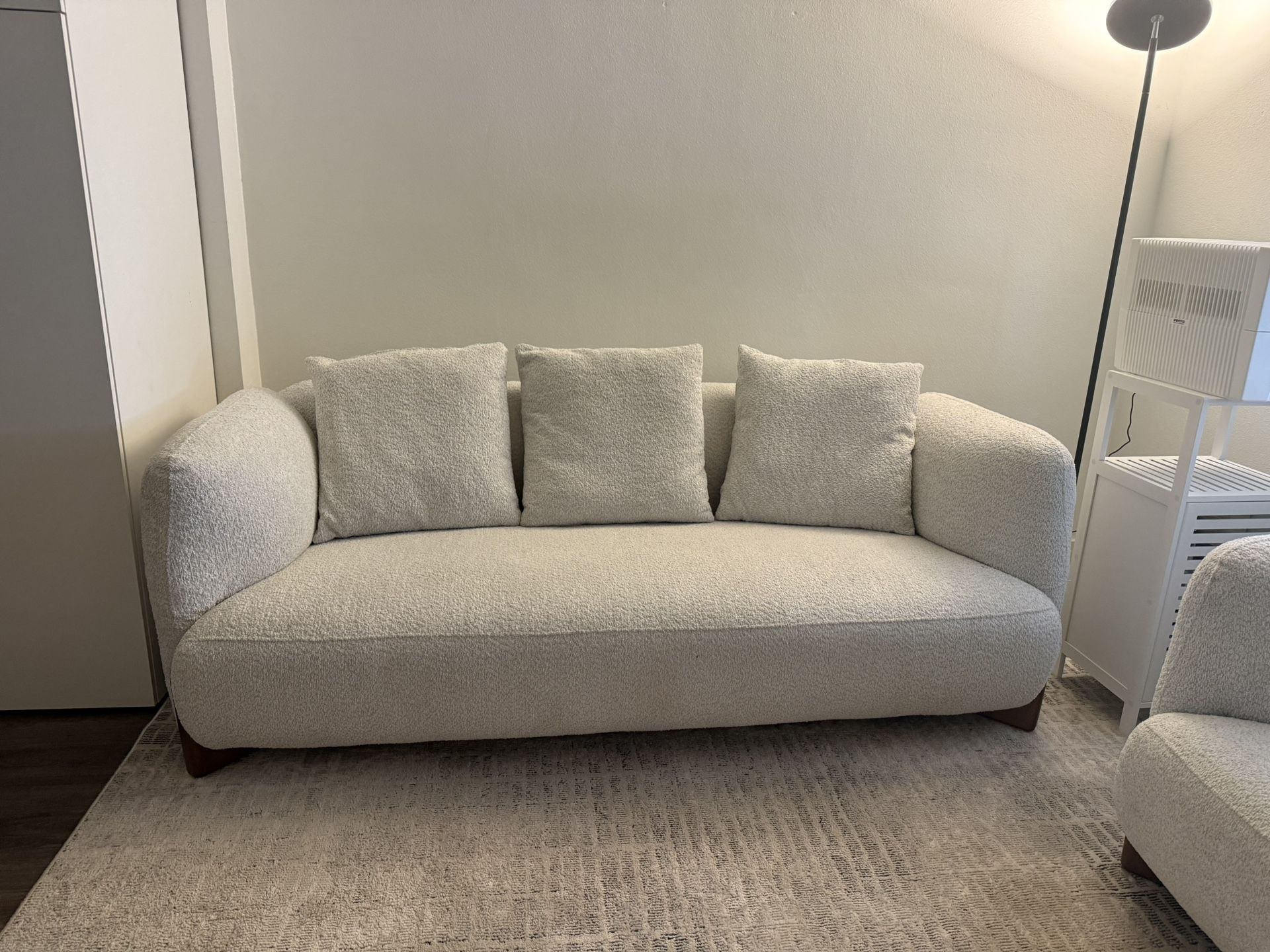 Bouclé Sofa + Chair Set - Light Grey, Great Condition