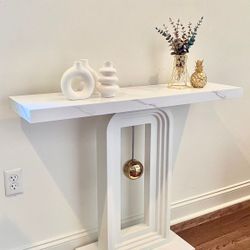 Console Table Modern White For Living Room Hallway Entrance Faux Marble 40 Inch