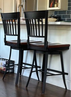 Authentic Nichols & Stone Swivel Counter Stools (Set of 2) – Wood & Wrought Iron