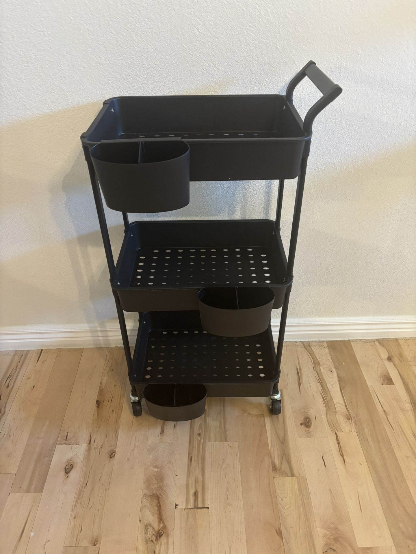 3 Tier Rolling Cart With 3 Side Baskets 12” X 16”, 41” Tall