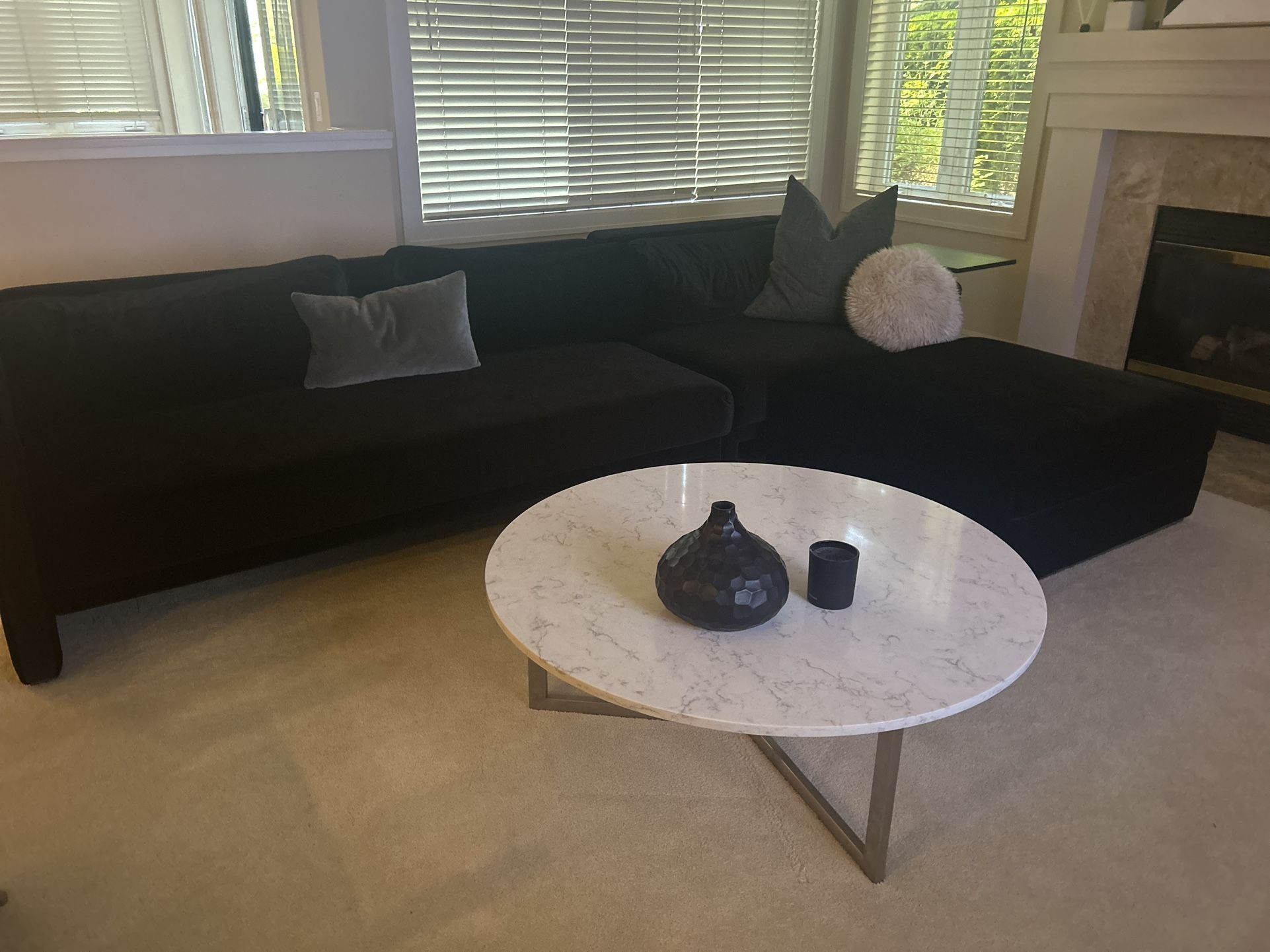 Rove Concepts Black Velvet Couch With Chaise Sleeper Sofa