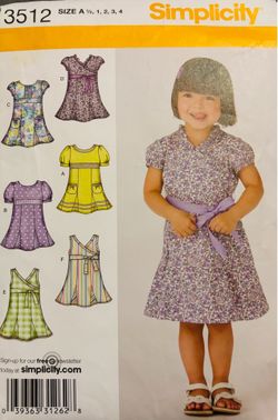 Girls New Simplicity 3512 P Dress  Sizes 1/2-4  Pre Owned