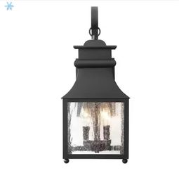 Rainbrook 18 in. 2-Light Matte Black Outdoor Wall Light Fixture Sconce with Seeded Glass