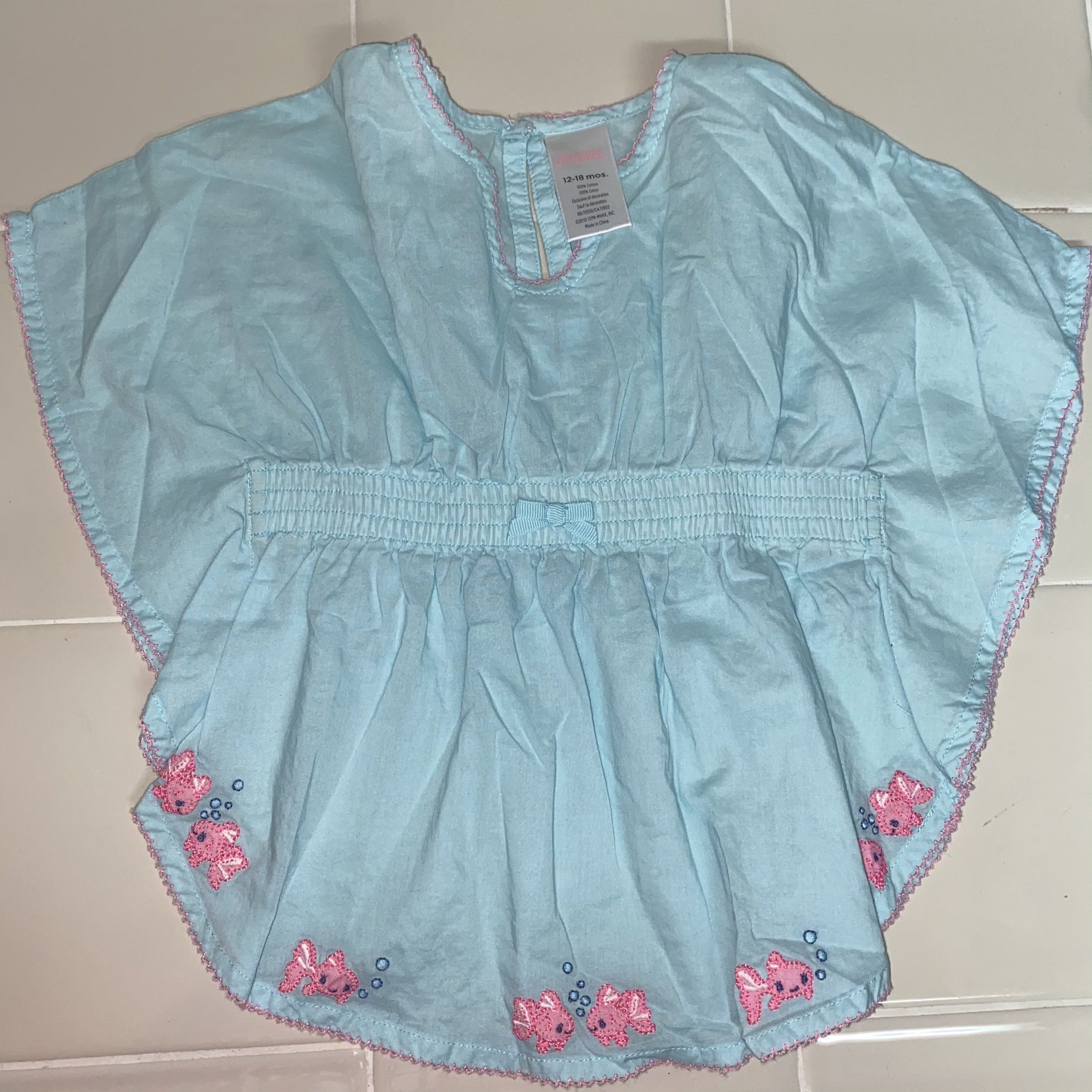 GYMBOREE Baby Girls 12-18 Months Floral Reef 2010 Blue Bubbles Pink Fish Tunic