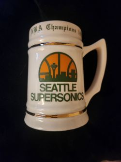 Vintage 1(contact info removed) Seattle SuperSonics NBA Champions tankard stein made by Lewis Bros.