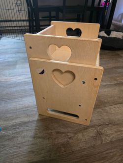 Wood "cube" chair and table