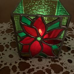 Stained Glass Christmas Poinsettia Candle Holder