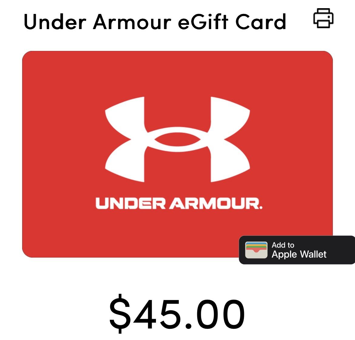 $45 Under Armour Card