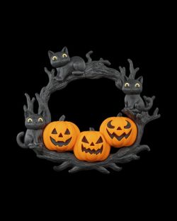 Halloween Pumpkin Cat Wreath Door Hanger Fall Decor
