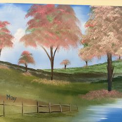 Original Bob Ross Style Oil Landscape Painting