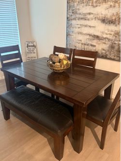 6 piece kitchen table-Ashley Furniture-Espresso