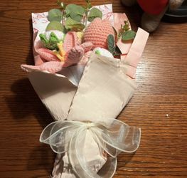 Blue And Pink Crochet Flower Bouquet 