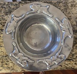 Pewter Bowl With Rabbits