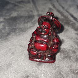 Mini Buddha Statue Figurine Knick Knack Laughing Buddha Red-Resin Seated 2"