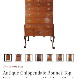 Antique Chippendale Bonnet Top Mahogany Dresser 