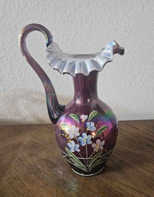 Fenton HP Plum Overlay Iridescent Pitcher/Ewer1997 Signed Frank & Bill Fenton