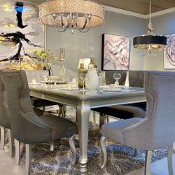 Coralayne Silver Rectangular Dining Room Set (Dining table and Chairs