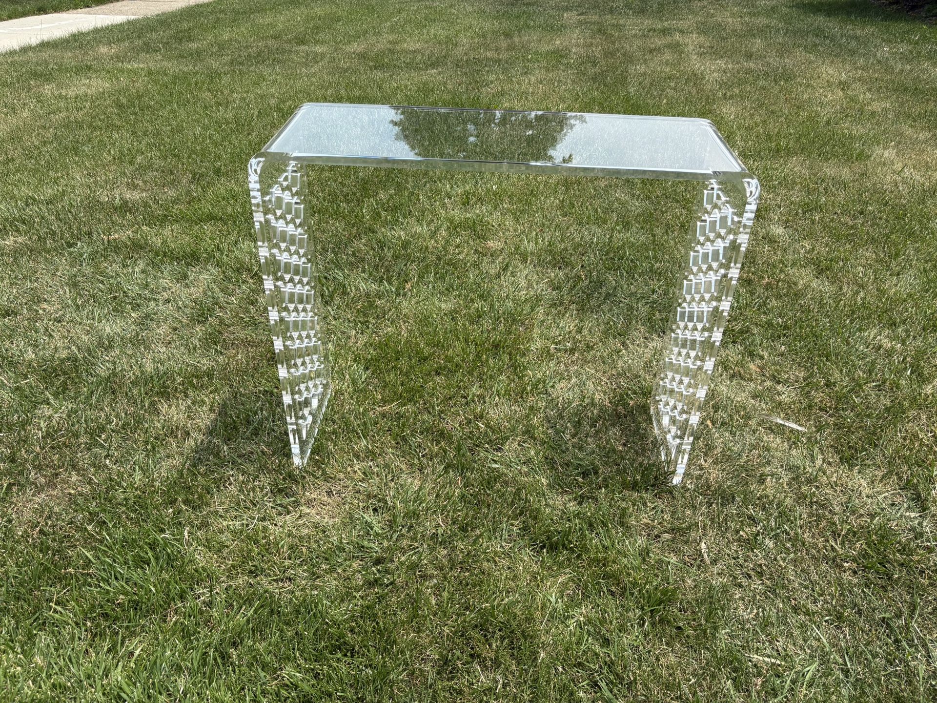 Small acrylic console table w/ honey comb sides