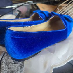 Royal Blue Velvet Ballet Flats with Bow