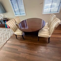 Dark Wood Dining Table with 4 Upholstered Chairs