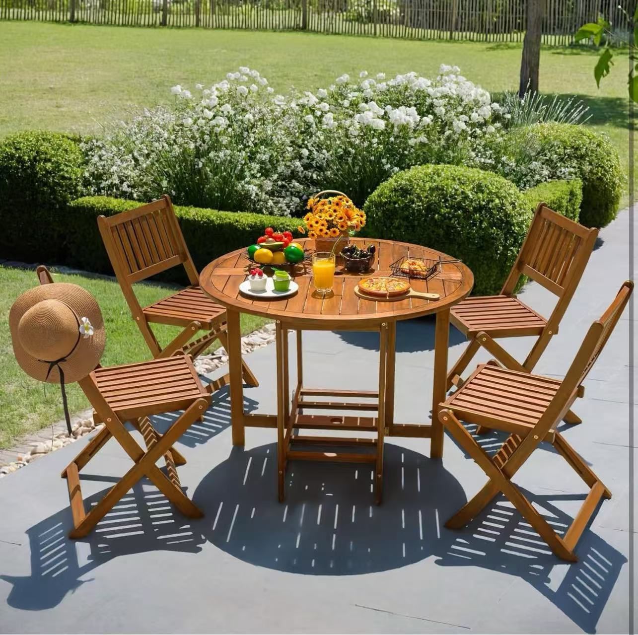 5 PCS Patio Furniture, Patio Dining Set Acacia