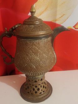 Antique - 14" Hand Crafted etched Brass Vintage Tea Pot