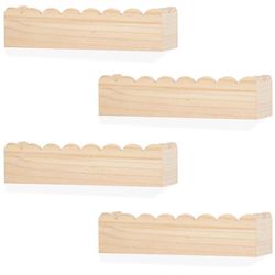 4 Pack Scalloped Pine Natural Wood Floating Shelves for Wall, Storage Decor Organizer Wall Mounted