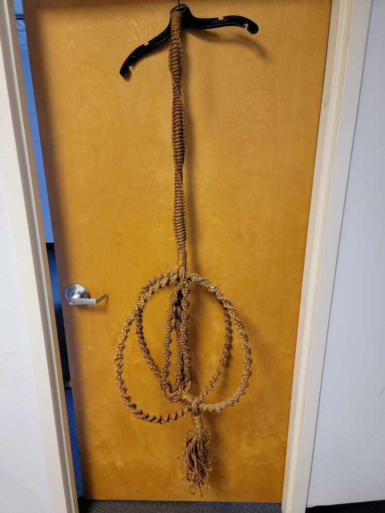 Large Rope Hanging Plant Holder Overall height: 65" / Outer ring width: 17" /Inner ring width: 12"