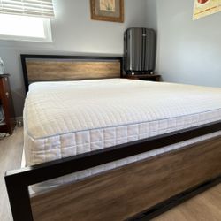 Queen Bed Frame with Mattress – Solid Wood, Great Condition