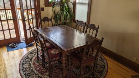 Antique 1930s  Jacobean  Refectory Oak Dining Table Set With Buffet