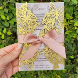 Gold Butterflies Invitations 