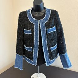 NANETTE LEPORE Black/denim Boucle Jacket 
