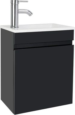 LE122 $80  AHB 16" Bathroom Vanity W/Sink Combo for Small Space, Wall Mounted Bathroom Cabinet Set with Chrome Faucet Pop Up Drain U Shape Drain(Black
