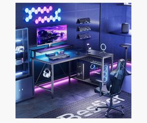 L-Shaped Gaming Desk with LED Lights