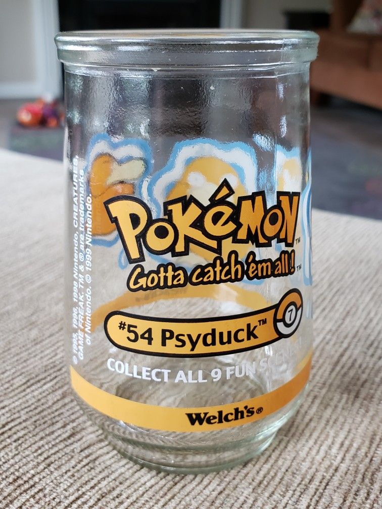 Pokémon #54 Psyduck #7 Welch’s Jelly Jar Glass 1999 Nintendo Collectible Cup jar 9 And 20 Embossed On Bottom