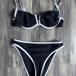 Bikini Set SZ XS Bikini Underwire Top|Bikini High Cut Bottom Set Black-White